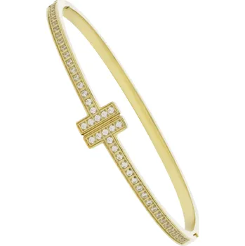 Náramek Pevný ocelový náramek JVD se žlutým zlacením a zirkony JGB16G