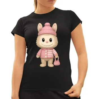 Žertovný předmět Panenka Bubu ve svetru - dámské tričko s potiskem – dárek pro fanoušky Labubu- Tričkový.cz