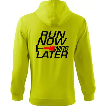 Pánská mikina Run now Wine later - Mikina s kapucí na zip trendy zipper - S ( Limetková )