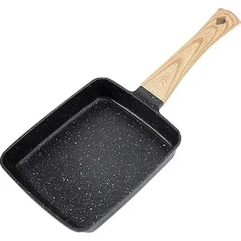 Pánev Obdélníková pánev na omelety 14,5 x 18,5 cm s nepřilnavým povrchem a dřevěnou rukojetí černá