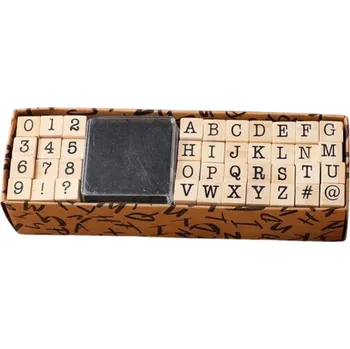 Dětské razítko Sada 40 dřevěných gumových razítek s písmeny, čísly a symboly s černou inkoustovou podložkou Kreativní razítka pro tvoření 14,5 x 4,5 x 3,5 cm