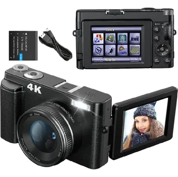 Digitální kamera 4K digitální fotoaparát s otočným 3" displejem a bleskem 48MP Webkamera HDMI micro USB Kabel Krytka Objektiv Vak Pásek