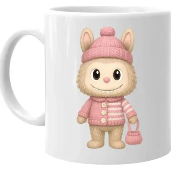 Žertovný předmět Panenka Bubu ve svetru - hrnek s potiskem pro fanoušky Labubu- Tričkový.cz