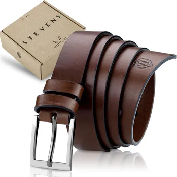 Opasek STEVENS Pánský kožený opasek na kalhoty z přírodní kůže 3 cm hnědý lesklý (105cm)