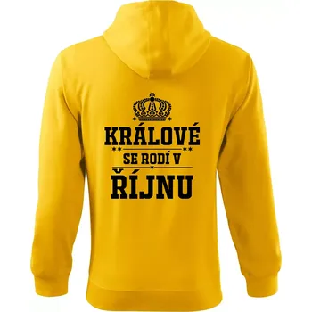 Pánská mikina Králové se rodí v řijnu - Mikina s kapucí na zip trendy zipper - 3XL ( Žlutá )