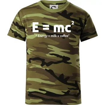 e = mc2 - coffee milk - Dětské maskáčové triko - 146 cm/10 let ( Zelený maskáč )