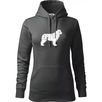 Dámská mikina Novofundlandský pes - nápis v tělě - Mikina dámská Cape s kapucí - XL ( Tmavá břidlice (šedá se zeleným nádechem) )