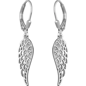 Náušnice Argento 65571 Stříbrné náušnice - andělské křídlo, čiré kulaté zirkony