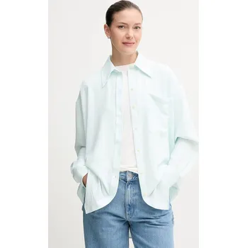 Dámská košile Košile Calvin Klein Jeans dámská, tyrkysová barva, relaxed, s klasickým límcem, LV044C148G 56X, vel. XS