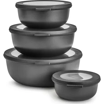 MEPAL Cirqula Nordic Black II 8 ks černé - plastové kuchyňské misky s víčkem