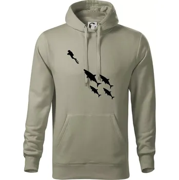 Pánská mikina Potápěč žraloci - Mikina pánská Cape s kapucí - 5XL ( Light khaki )