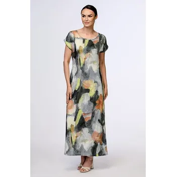 Dámské šaty Dlouhé kimonové šedé dámské šaty s gumou v pase 7210 velikost 4XL