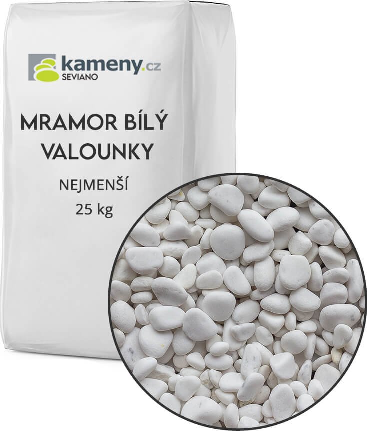 Kameny.cz Okrasné kameny mramor bílý valounky Vyberte si balení: 25 kg, Vyberte si velikostní frakci: Nejmenší
