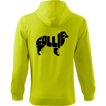 Pánská mikina Border kolie písmo v těle - Mikina s kapucí na zip trendy zipper - M ( Limetková )