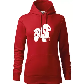 Dámská mikina Bišonek - fries nápis v těle - Mikina dámská Cape s kapucí - S ( Červená )