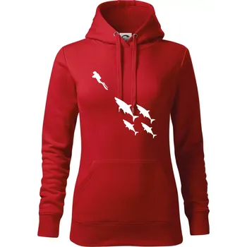 Dámská mikina Potápěč žraloci - Mikina dámská Cape s kapucí - L ( Červená )