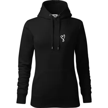 Dámská mikina Srdce nekonečno na prso - Mikina dámská Cape s kapucí - XL ( Černá )