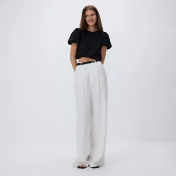 Dámské kalhoty Reserved - Volné lněné kalhoty - bílá - 1061P-00X - 1061P-00X-S