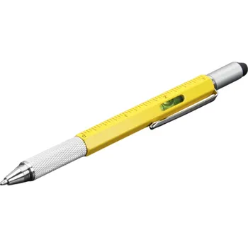 Multifunkční 7v1 kuličková tužka Stylus Dotykové pero Pravítko Šroubovák Vodováha Plastový doplnitelný nástroj pro práci i kancelář žlutá