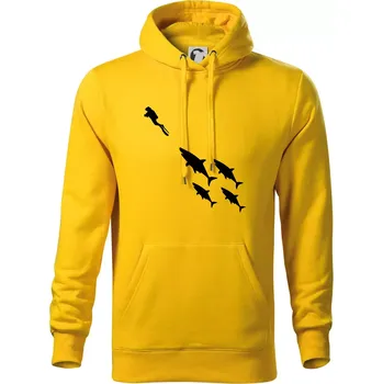 Pánská mikina Potápěč žraloci - Mikina pánská Cape s kapucí - 3XL ( Žlutá )