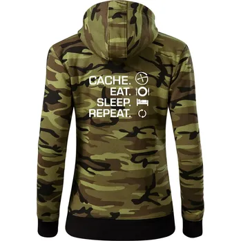 Dámská mikina Eat sleep repeat Cache - Dámská mikina trendy zipper s kapucí - XS ( Zelený maskáč )