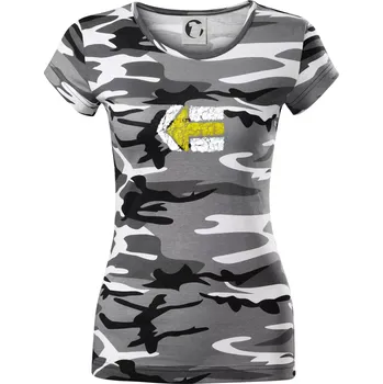 Dámské tričko Párová turistická značka žlutá - Dámské maskáčové triko - L ( Šedý maskáč )