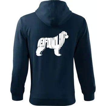 Pánská mikina Novofundlandský pes - nápis v tělě - Mikina s kapucí na zip trendy zipper - S ( Námořní modrá (velmi tmavá - téměř černá) )