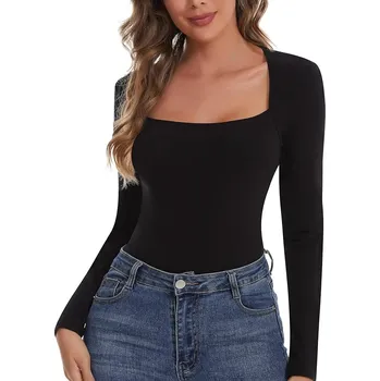 Dámské tričko Dámské Tričko SHAPERIN s Dlouhým Rukávem a Hranatým Výstřihem – Černé, XXL