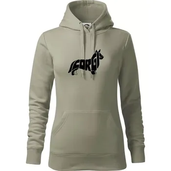 Dámská mikina Corgi - nápis v těle - Mikina dámská Cape s kapucí - L ( Light khaki )