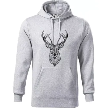 Pánská mikina Jelen kresba - Mikina pánská Cape s kapucí - 2XL ( Světlešedý Melír )