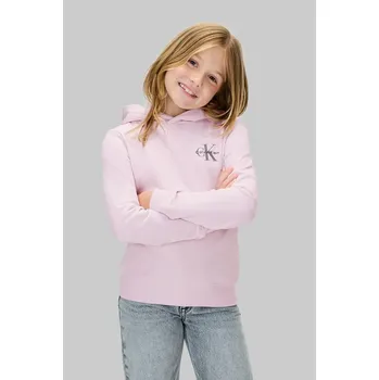 Chlapecká mikina Dětská bavlněná mikina Calvin Klein Jeans růžová barva, s kapucí, s potiskem, IU0IU00712 IU0IU00712.9BYA 30X, vel. 140