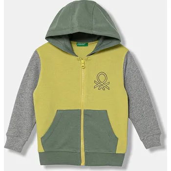 Chlapecká mikina Dětská bavlněná mikina United Colors of Benetton zelená barva, s kapucí, hladká, 3J68G503V 3J68G503V.P.seasonal 71X, vel. 82