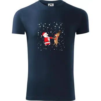 Pánské tričko Tancující Santa a sob - Viper FIT - Pánské zůžené tričko - S ( Námořní modrá (velmi tmavá - téměř černá) )