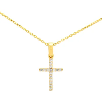 Náhrdelník Náhrdelník ze žlutého zlata ve tvaru křížku s diamanty NC02756