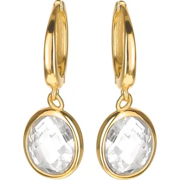 Náušnice Argento 66763 Pozlacené stříbrné náušnice - čirý oválný zirkon