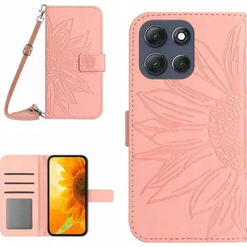 Pouzdro na mobilní telefon VSECHNONAMOBIL 115357 ART SUNFLOWER Peněženkový obal se šňůrkou pro Motorola Moto G86 5G růžový