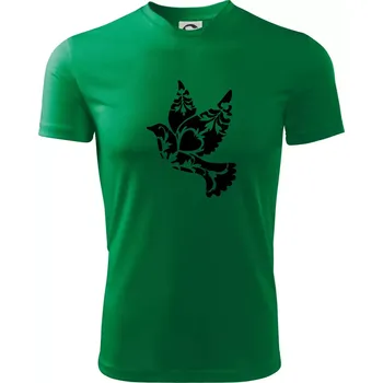 Ptáček vzorovaný - Dětské triko sportovní (dresovina) - 158 cm/12 let ( Středně zelená )