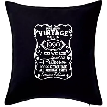 Polštář Vintage Etiketa - 1990 - Polštář 50x50 - 50x50 - Včetně výplně ( Černá )