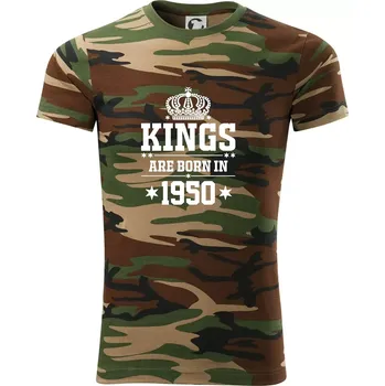 Pánské tričko Kings are born in 1950 - Army CAMOUFLAGE - M ( Hnědý maskáč )