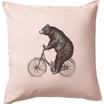 Polštář Medvěd na kole - Polštář 50x50 - 50x50 - Včetně výplně ( Světle růžová )