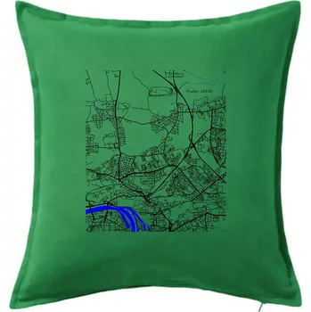 Polštář Praha 18200 - Mapa s vodními toky - Polštář 50x50 - 50x50 - Včetně výplně ( Středně zelená )