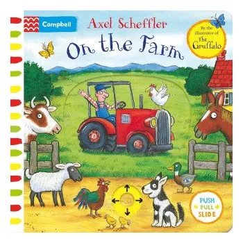 První čtění On the Farm: A Push, Pull, Slide Book (Axel Scheffler)(Leporelo)