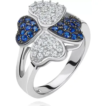 Prsten Prsten ze stříbra 925, čtyři srdíčka - drobné čiré a modré kamínky - Velikost: 54