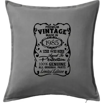 Polštář Vintage Etiketa - 1985 - Polštář 50x50 - 50x50 - Pouze potah ( Tmavě šedý melír )