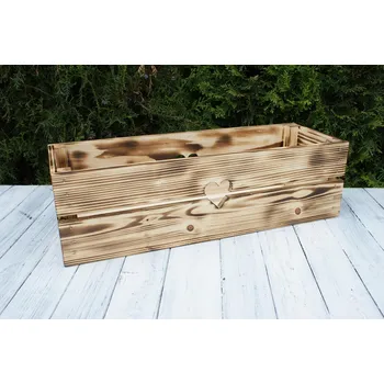 Úložný box Opálená dřevěná bedýnka, květináč 54 cm