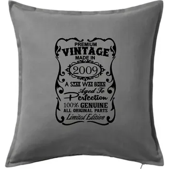 Polštář Vintage Etiketa - 2009 - Polštář 50x50 - 50x50 - Pouze potah ( Tmavě šedý melír )