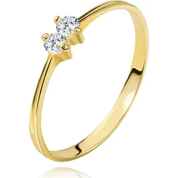 Prsten Briliantový zlatý prsten 585 - tenká lesklá ramena, dva zářivé čiré diamanty - Velikost: 48