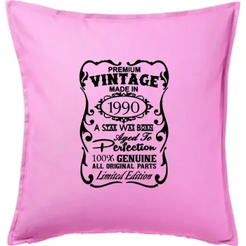 Polštář Vintage Etiketa - 1990 - Polštář 50x50 - 50x50 - Pouze potah ( Růžová )