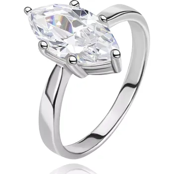 Prsten Stříbrný prsten 925 - velký broušený zirkon ve tvaru zrnka - Velikost: 52