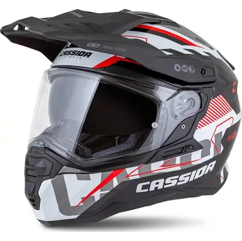 Helma na motorku Enduro helma Cassida Road Runner TechniX bílo-černo-červeno-šedá S